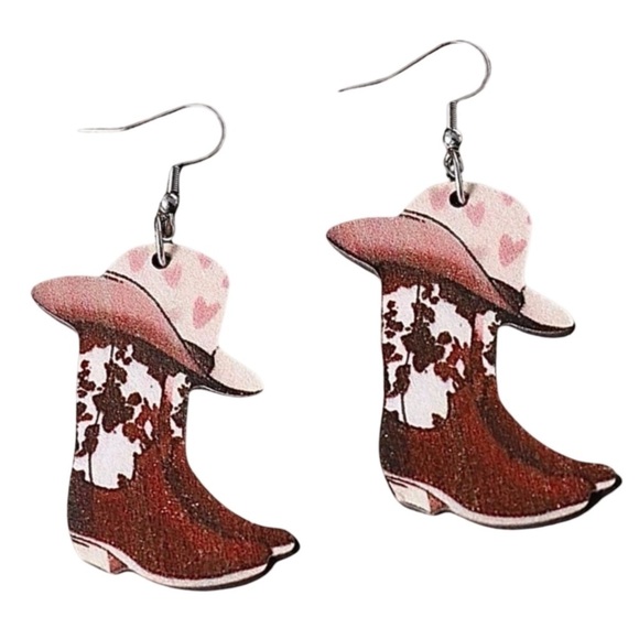 Jewelry - Vintage Wooden Western Cowboy Boots Drop Earrings